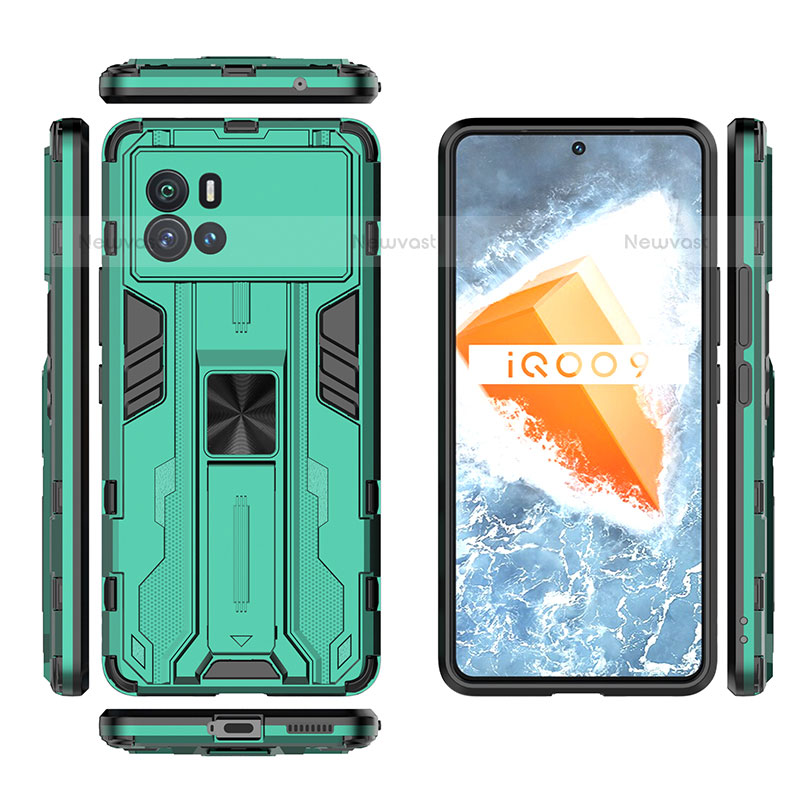 Silicone Matte Finish and Plastic Back Cover Case with Magnetic Stand A03 for Vivo iQOO 9 Pro 5G Green