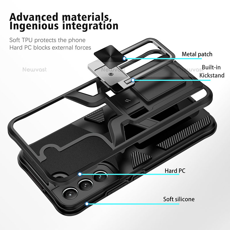 Silicone Matte Finish and Plastic Back Cover Case with Magnetic Stand A05 for Samsung Galaxy S21 Plus 5G