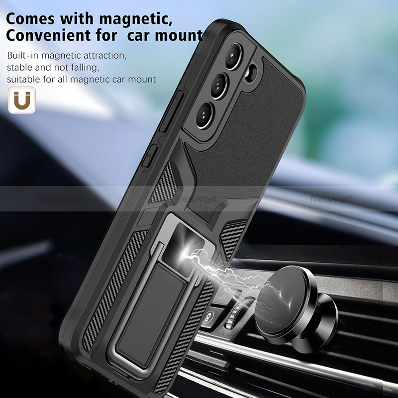 Silicone Matte Finish and Plastic Back Cover Case with Magnetic Stand A05 for Samsung Galaxy S22 Plus 5G