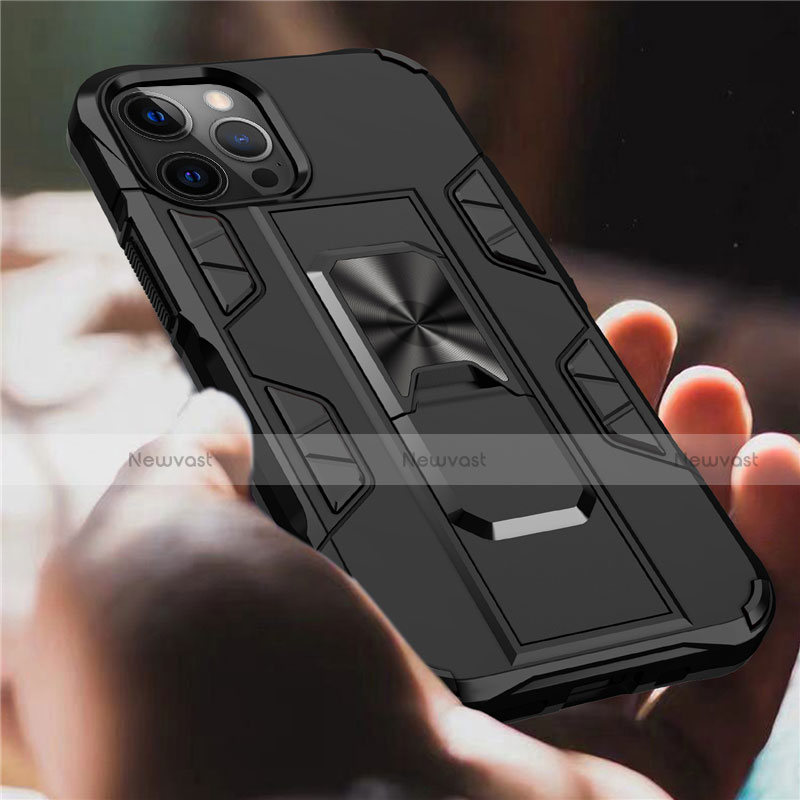 Silicone Matte Finish and Plastic Back Cover Case with Magnetic Stand for Apple iPhone 12 Pro Max