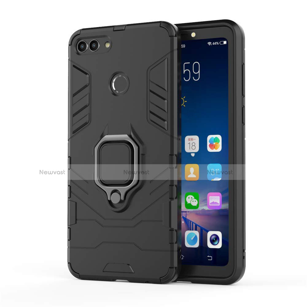 Silicone Matte Finish and Plastic Back Cover Case with Magnetic Stand for Huawei Enjoy 8 Plus