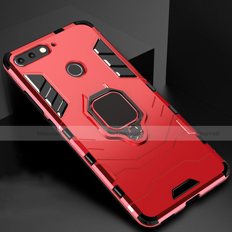 Silicone Matte Finish and Plastic Back Cover Case with Magnetic Stand for Huawei Enjoy 8e