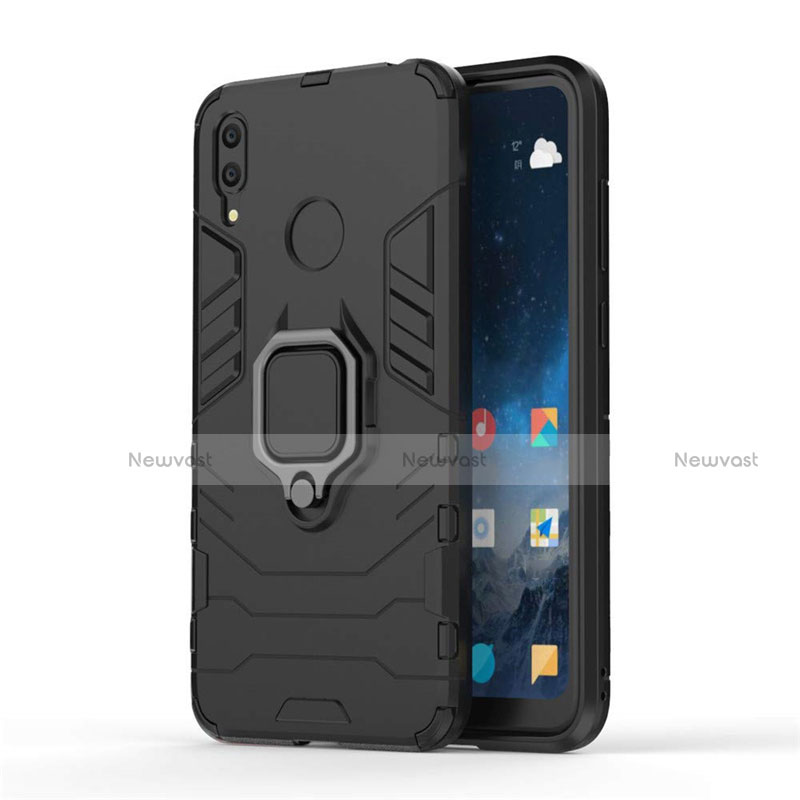 Silicone Matte Finish and Plastic Back Cover Case with Magnetic Stand for Huawei Enjoy 9 Black