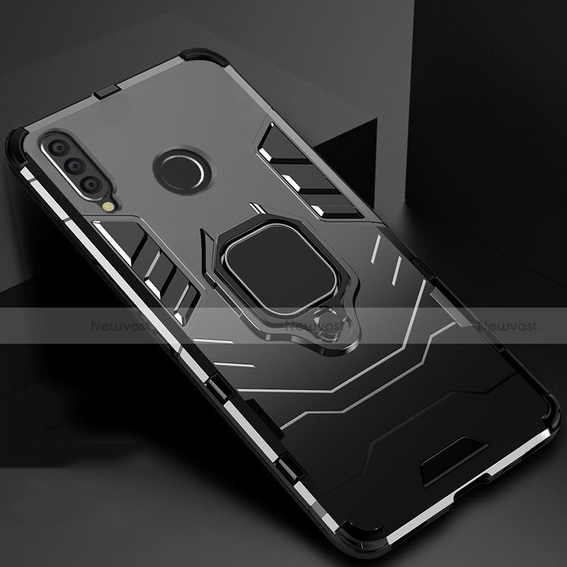 Silicone Matte Finish and Plastic Back Cover Case with Magnetic Stand for Huawei Honor 20i Black