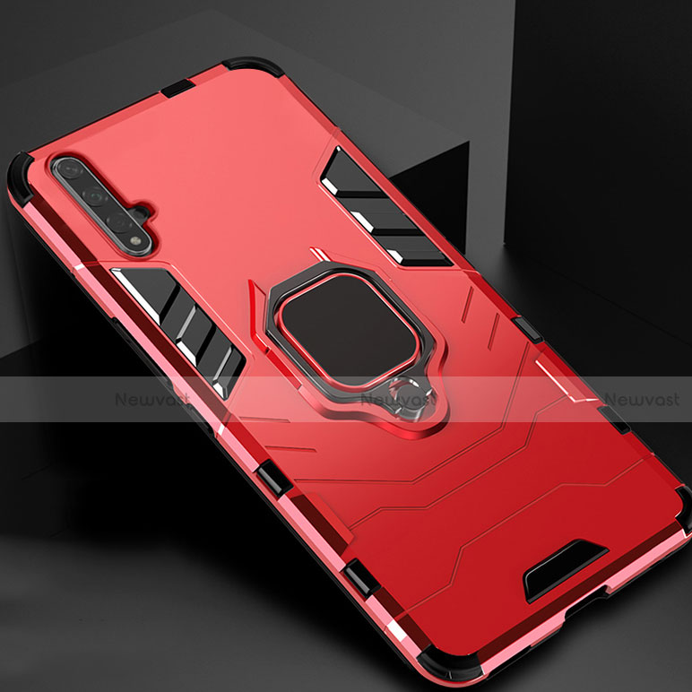 Silicone Matte Finish and Plastic Back Cover Case with Magnetic Stand for Huawei Honor 20S Red