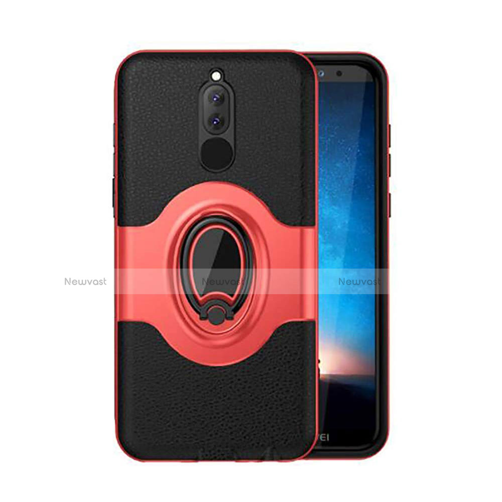 Silicone Matte Finish and Plastic Back Cover Case with Magnetic Stand for Huawei Mate 10 Lite Red