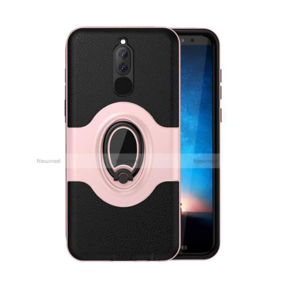 Silicone Matte Finish and Plastic Back Cover Case with Magnetic Stand for Huawei Mate 10 Lite Rose Gold
