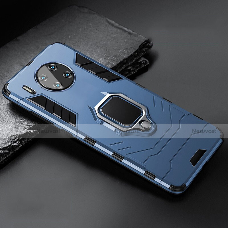 Silicone Matte Finish and Plastic Back Cover Case with Magnetic Stand for Huawei Mate 30 5G Blue