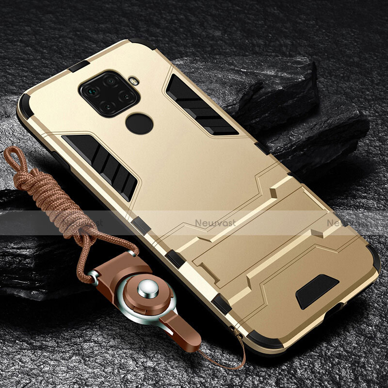 Silicone Matte Finish and Plastic Back Cover Case with Magnetic Stand for Huawei Mate 30 Lite Gold