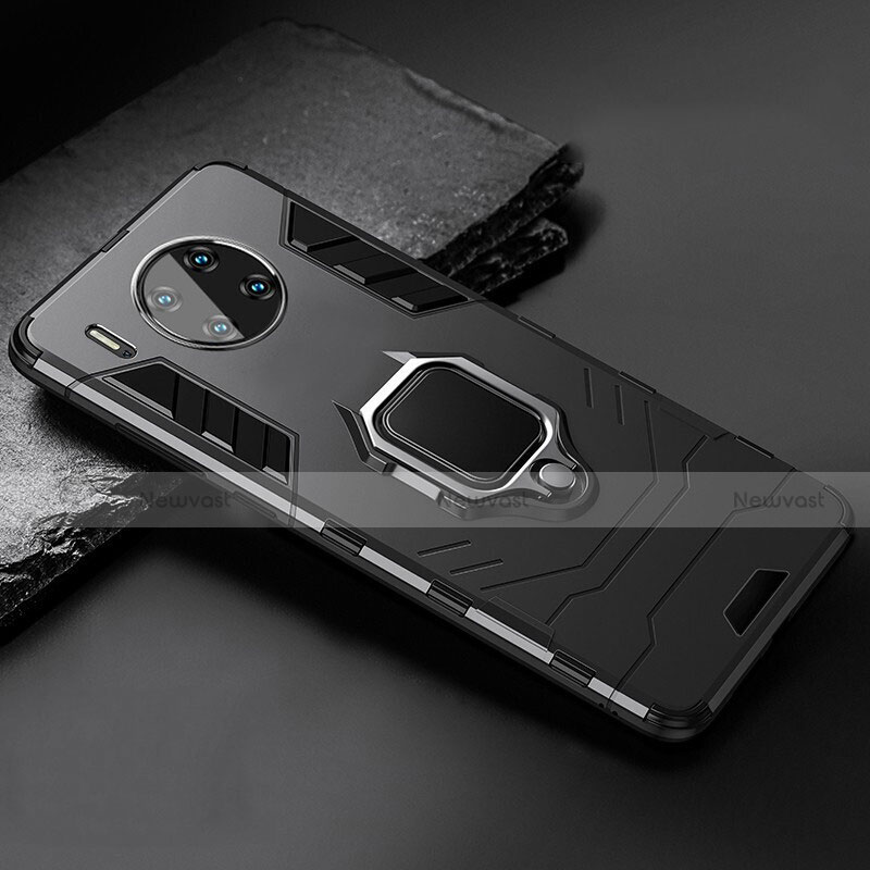 Silicone Matte Finish and Plastic Back Cover Case with Magnetic Stand for Huawei Mate 30 Pro Black