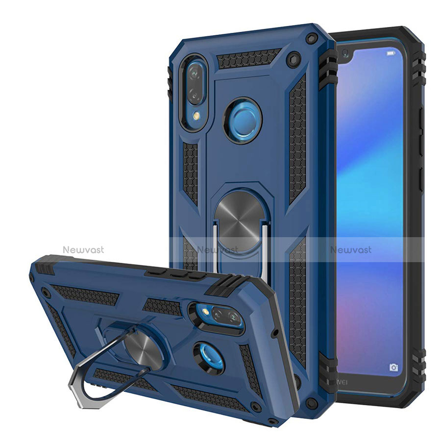 Silicone Matte Finish and Plastic Back Cover Case with Magnetic Stand for Huawei Nova 3e Blue