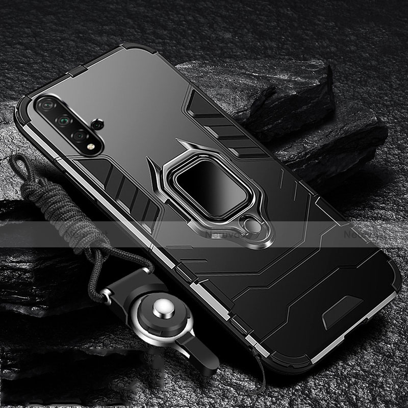 Silicone Matte Finish and Plastic Back Cover Case with Magnetic Stand for Huawei Nova 5 Black