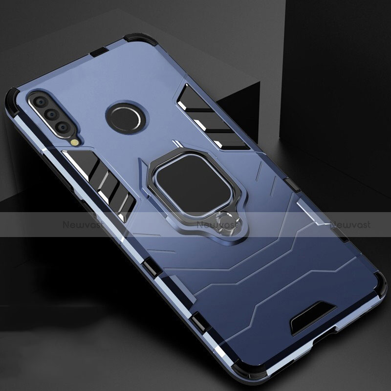 Silicone Matte Finish and Plastic Back Cover Case with Magnetic Stand for Huawei P Smart+ Plus (2019) Blue
