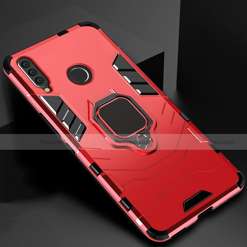 Silicone Matte Finish and Plastic Back Cover Case with Magnetic Stand for Huawei P Smart+ Plus (2019) Red