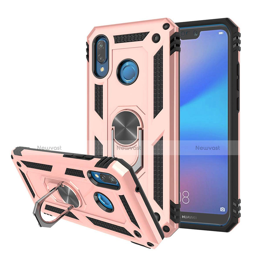Silicone Matte Finish and Plastic Back Cover Case with Magnetic Stand for Huawei P20 Lite