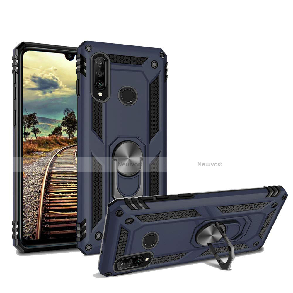 Silicone Matte Finish and Plastic Back Cover Case with Magnetic Stand for Huawei P30 Lite Blue