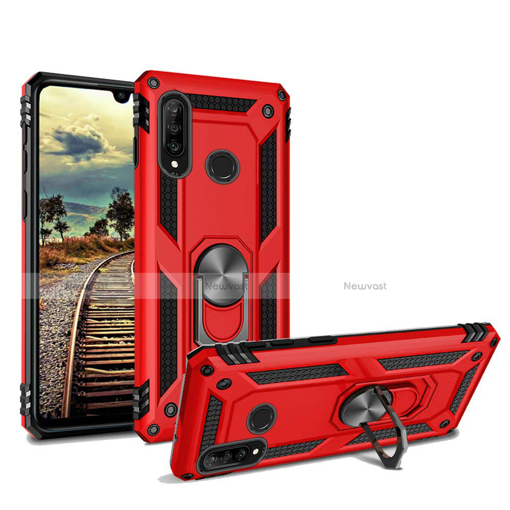 Silicone Matte Finish and Plastic Back Cover Case with Magnetic Stand for Huawei P30 Lite Red