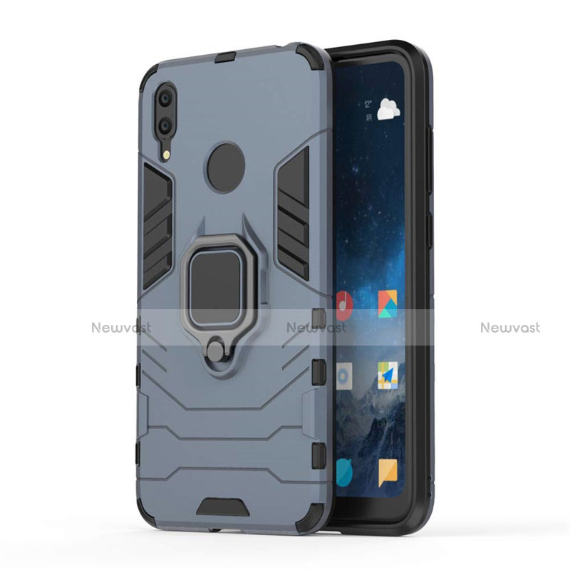Silicone Matte Finish and Plastic Back Cover Case with Magnetic Stand for Huawei Y7 Pro (2019) Blue