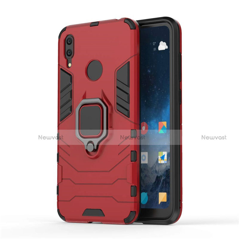 Silicone Matte Finish and Plastic Back Cover Case with Magnetic Stand for Huawei Y7 Pro (2019) Red