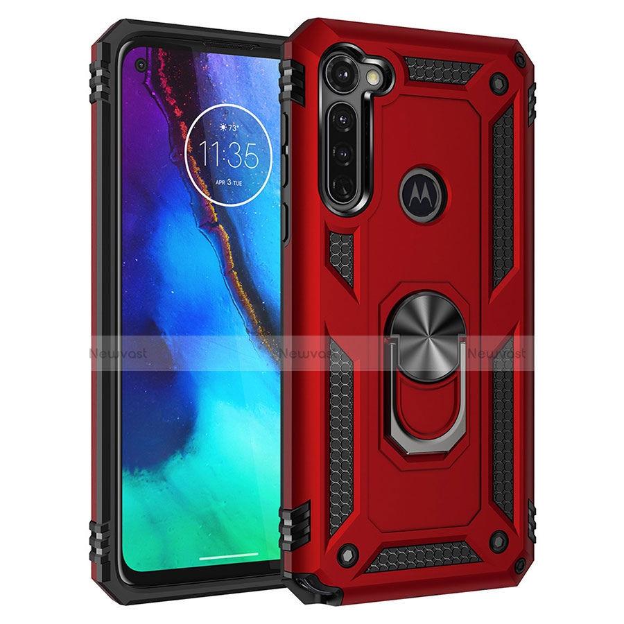 Silicone Matte Finish and Plastic Back Cover Case with Magnetic Stand for Motorola Moto G Pro Red