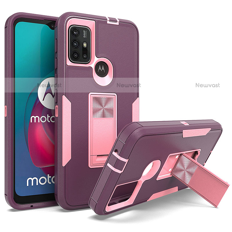 Silicone Matte Finish and Plastic Back Cover Case with Magnetic Stand for Motorola Moto G10