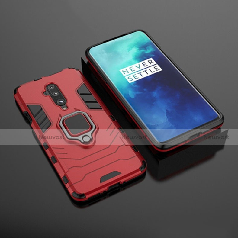 Silicone Matte Finish and Plastic Back Cover Case with Magnetic Stand for OnePlus 7T Pro