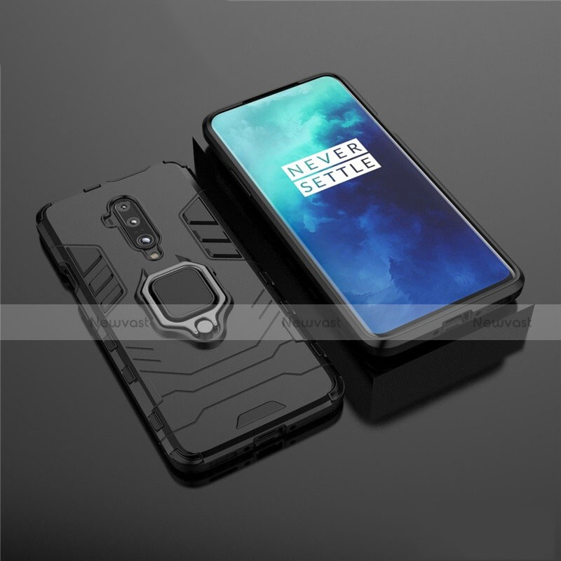 Silicone Matte Finish and Plastic Back Cover Case with Magnetic Stand for OnePlus 7T Pro 5G