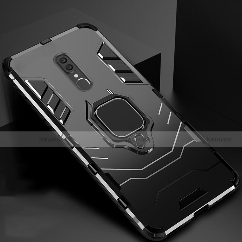 Silicone Matte Finish and Plastic Back Cover Case with Magnetic Stand for Oppo A9 Black
