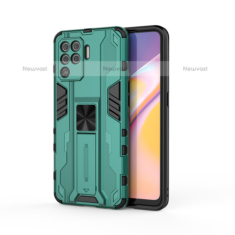 Silicone Matte Finish and Plastic Back Cover Case with Magnetic Stand for Oppo A94 4G