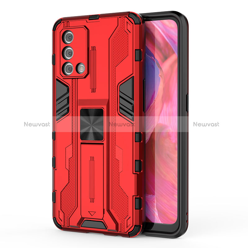 Silicone Matte Finish and Plastic Back Cover Case with Magnetic Stand for Oppo A95 4G