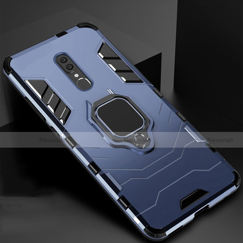 Silicone Matte Finish and Plastic Back Cover Case with Magnetic Stand for Oppo A9X Blue