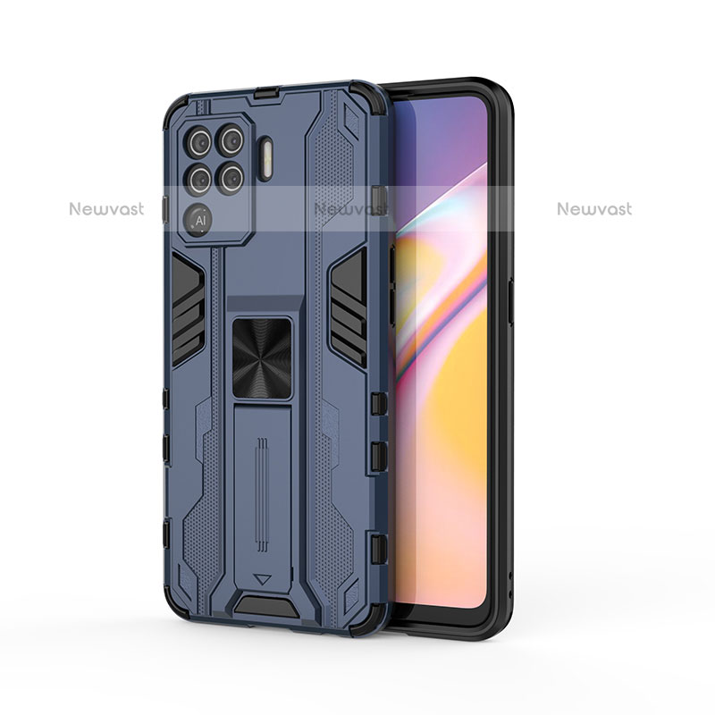 Silicone Matte Finish and Plastic Back Cover Case with Magnetic Stand for Oppo F19 Pro