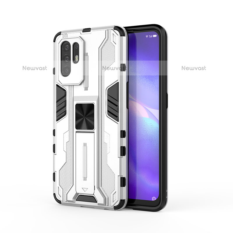 Silicone Matte Finish and Plastic Back Cover Case with Magnetic Stand for Oppo F19 Pro+ Plus 5G