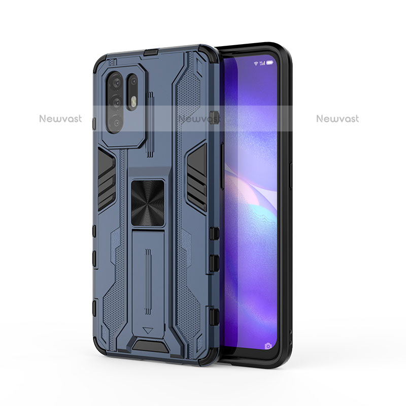 Silicone Matte Finish and Plastic Back Cover Case with Magnetic Stand for Oppo F19 Pro+ Plus 5G
