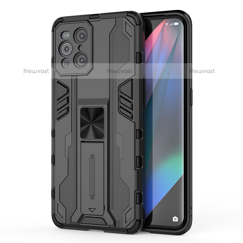 Silicone Matte Finish and Plastic Back Cover Case with Magnetic Stand for Oppo Find X3 Pro 5G