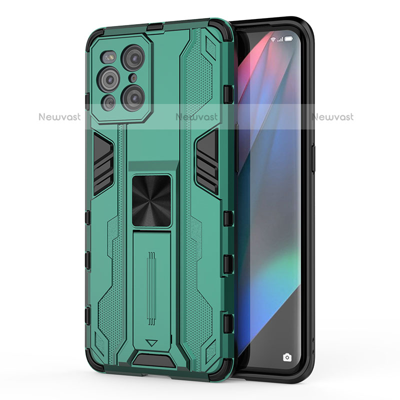 Silicone Matte Finish and Plastic Back Cover Case with Magnetic Stand for Oppo Find X3 Pro 5G