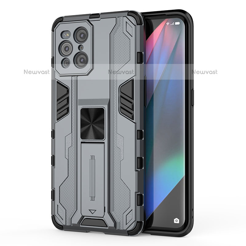 Silicone Matte Finish and Plastic Back Cover Case with Magnetic Stand for Oppo Find X3 Pro 5G