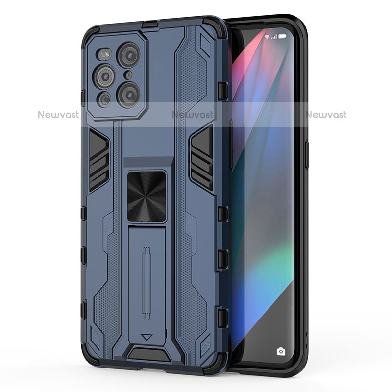 Silicone Matte Finish and Plastic Back Cover Case with Magnetic Stand for Oppo Find X3 Pro 5G