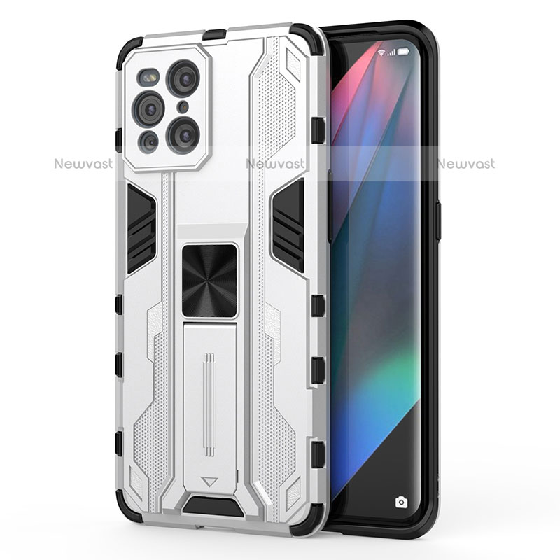 Silicone Matte Finish and Plastic Back Cover Case with Magnetic Stand for Oppo Find X3 Pro 5G