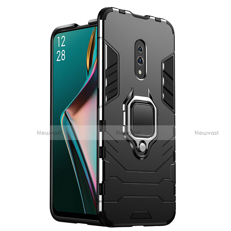 Silicone Matte Finish and Plastic Back Cover Case with Magnetic Stand for Oppo K3 Black