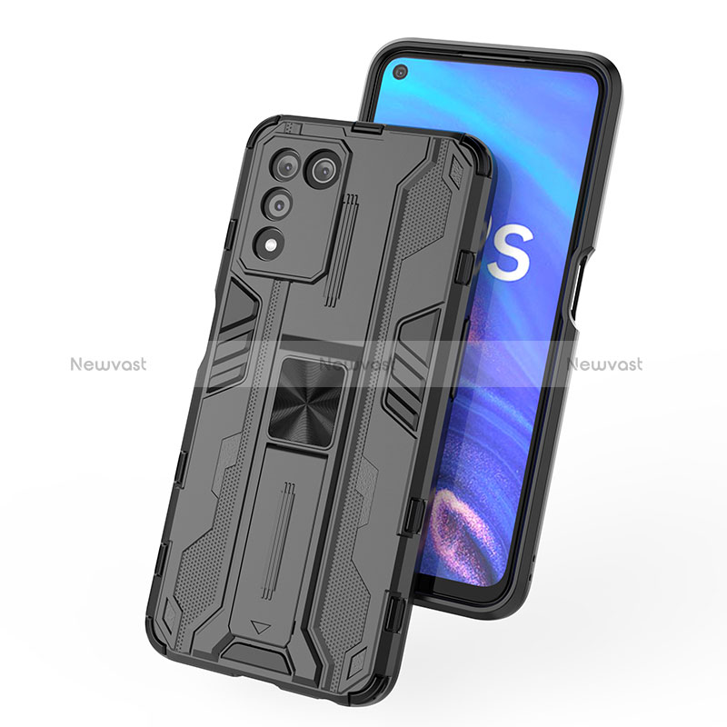 Silicone Matte Finish and Plastic Back Cover Case with Magnetic Stand for Oppo K9S 5G