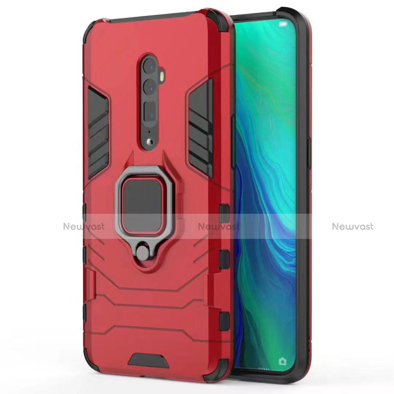 Silicone Matte Finish and Plastic Back Cover Case with Magnetic Stand for Oppo Reno 10X Zoom Red