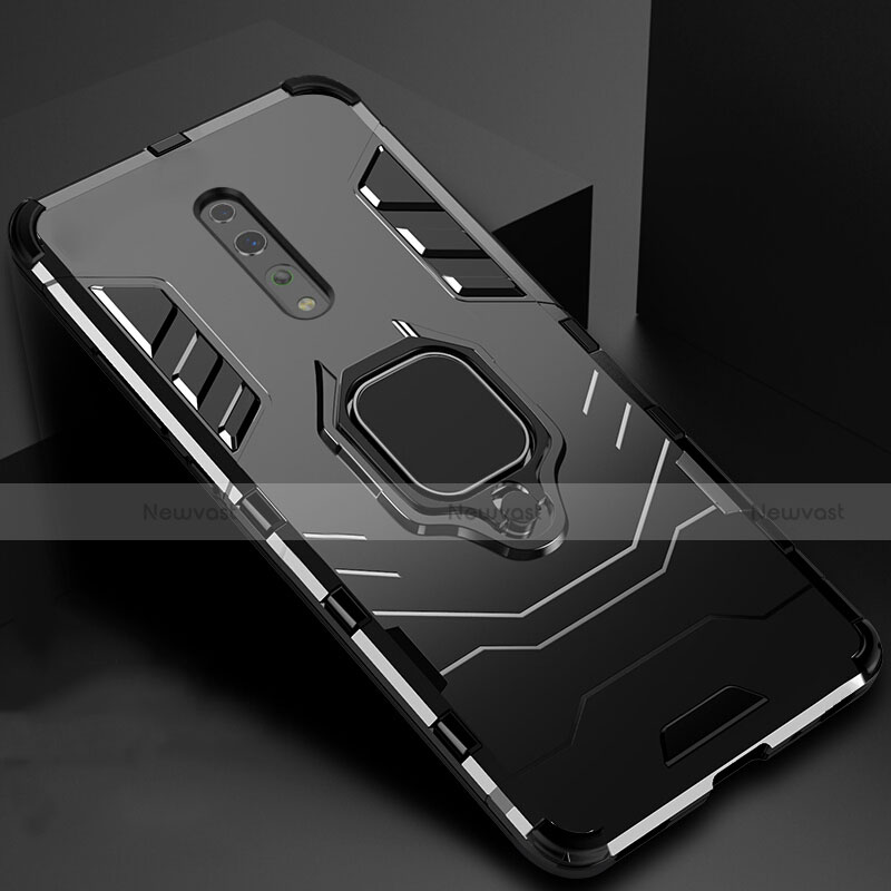 Silicone Matte Finish and Plastic Back Cover Case with Magnetic Stand for Oppo Reno Z