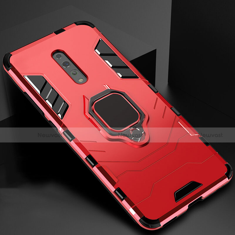 Silicone Matte Finish and Plastic Back Cover Case with Magnetic Stand for Oppo Reno Z