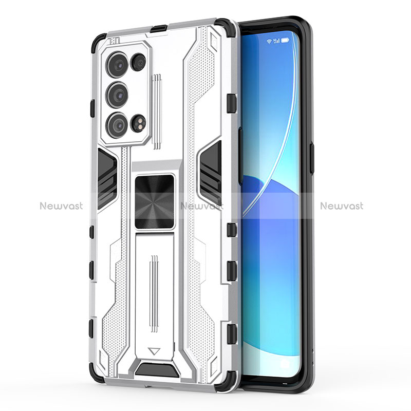 Silicone Matte Finish and Plastic Back Cover Case with Magnetic Stand for Oppo Reno6 Pro 5G