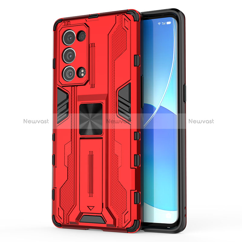 Silicone Matte Finish and Plastic Back Cover Case with Magnetic Stand for Oppo Reno6 Pro 5G