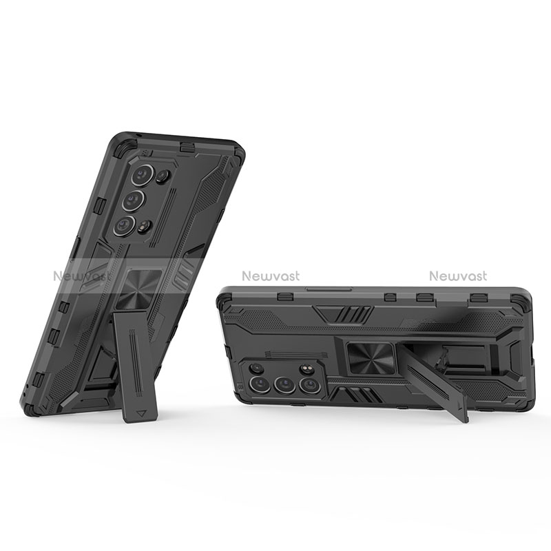 Silicone Matte Finish and Plastic Back Cover Case with Magnetic Stand for Oppo Reno6 Pro 5G