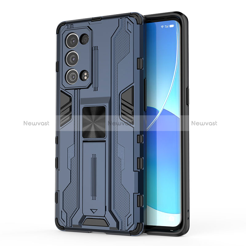 Silicone Matte Finish and Plastic Back Cover Case with Magnetic Stand for Oppo Reno6 Pro+ Plus 5G