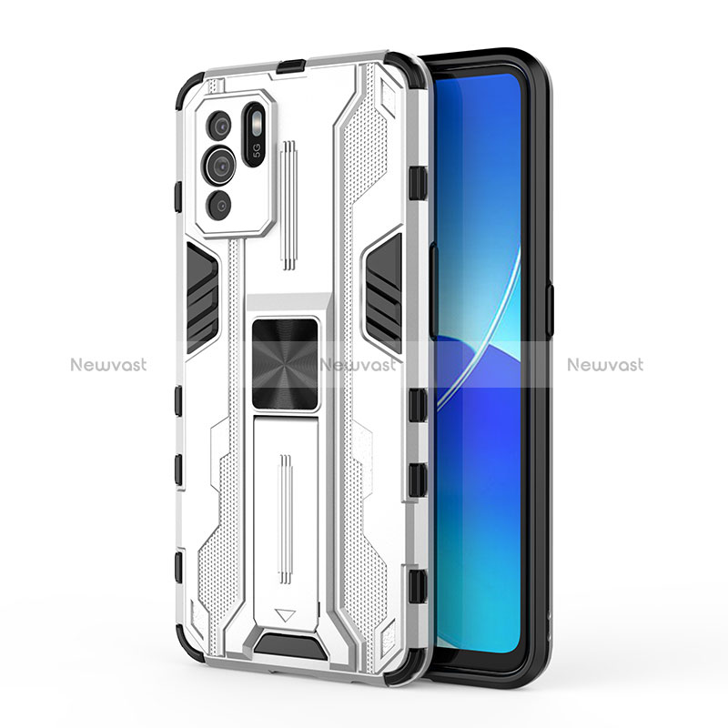 Silicone Matte Finish and Plastic Back Cover Case with Magnetic Stand for Oppo Reno6 Z 5G