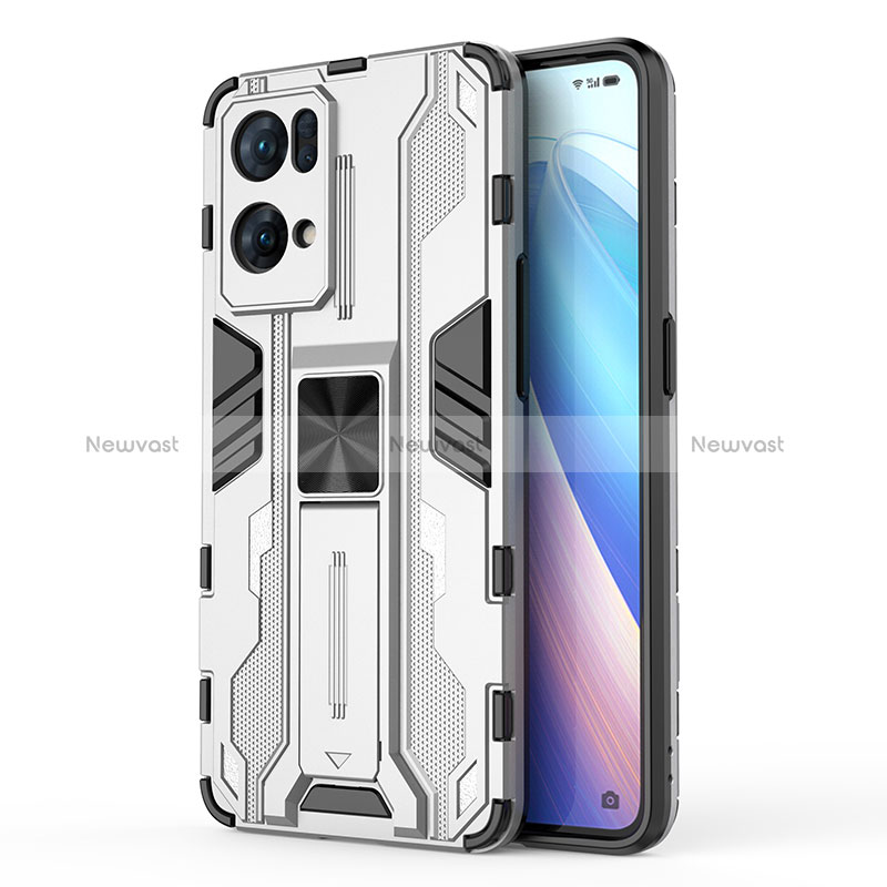 Silicone Matte Finish and Plastic Back Cover Case with Magnetic Stand for Oppo Reno7 Pro 5G